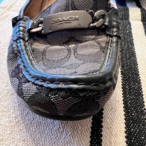 Coach Olive Black Gray Signature Logo Print Canvas Leather Loafer Size 7B - Picture 7 of 15